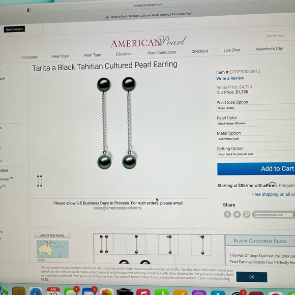 Tahitian Cultured pearls drop earrings - Picture 4 of 4